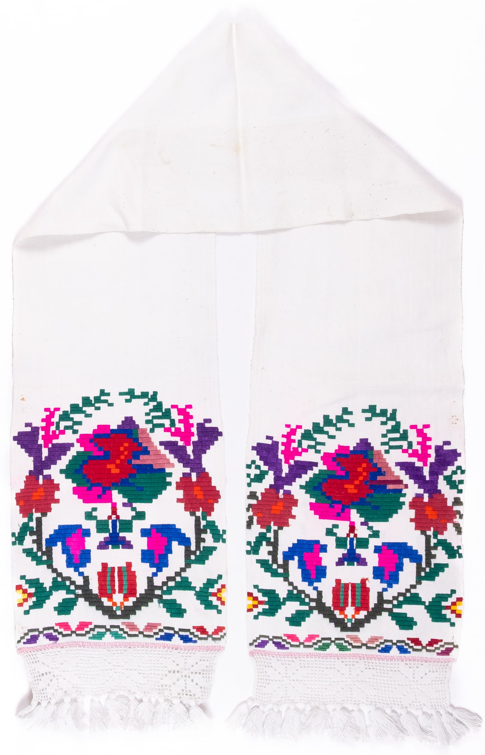 rushnyk ukrainien — 106 — Passé plat, Passé plat compté, Passé plat compté droit — Podolie orientale — Fleurs — collection Zablotska-Koval