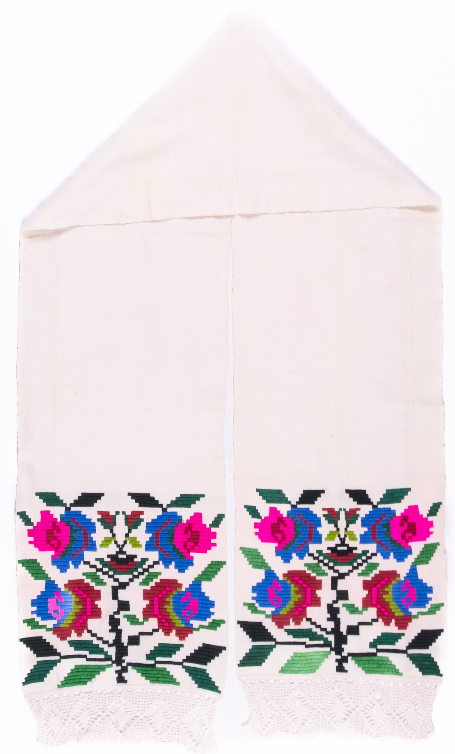rushnyk ukrainien — 108 — Passé plat, Passé plat compté, Passé plat compté droit — Podolie orientale — Fleurs — collection Zablotska-Koval