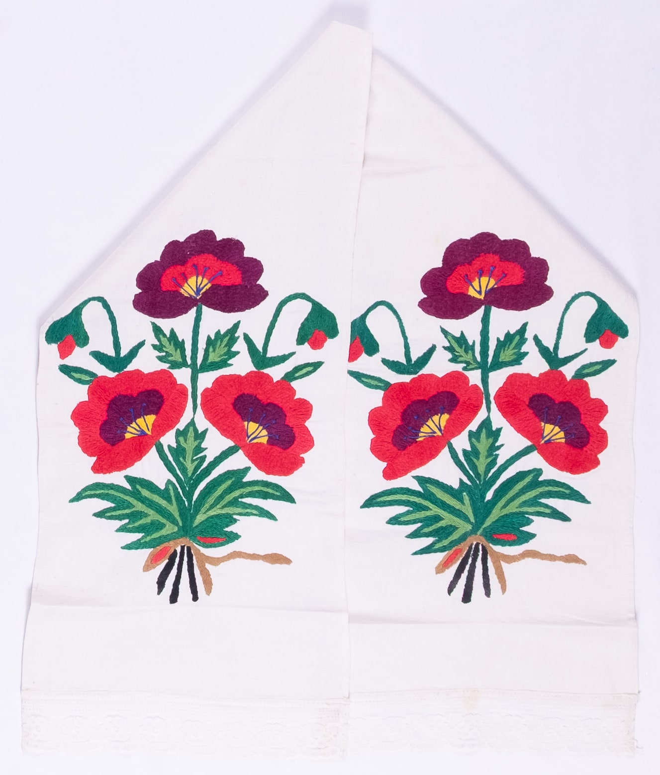 Ukrainian rushnyk — 142 — Satin stitch, Free style satin stitch — Pokuttia — Flowers — Zablotska-Koval collection