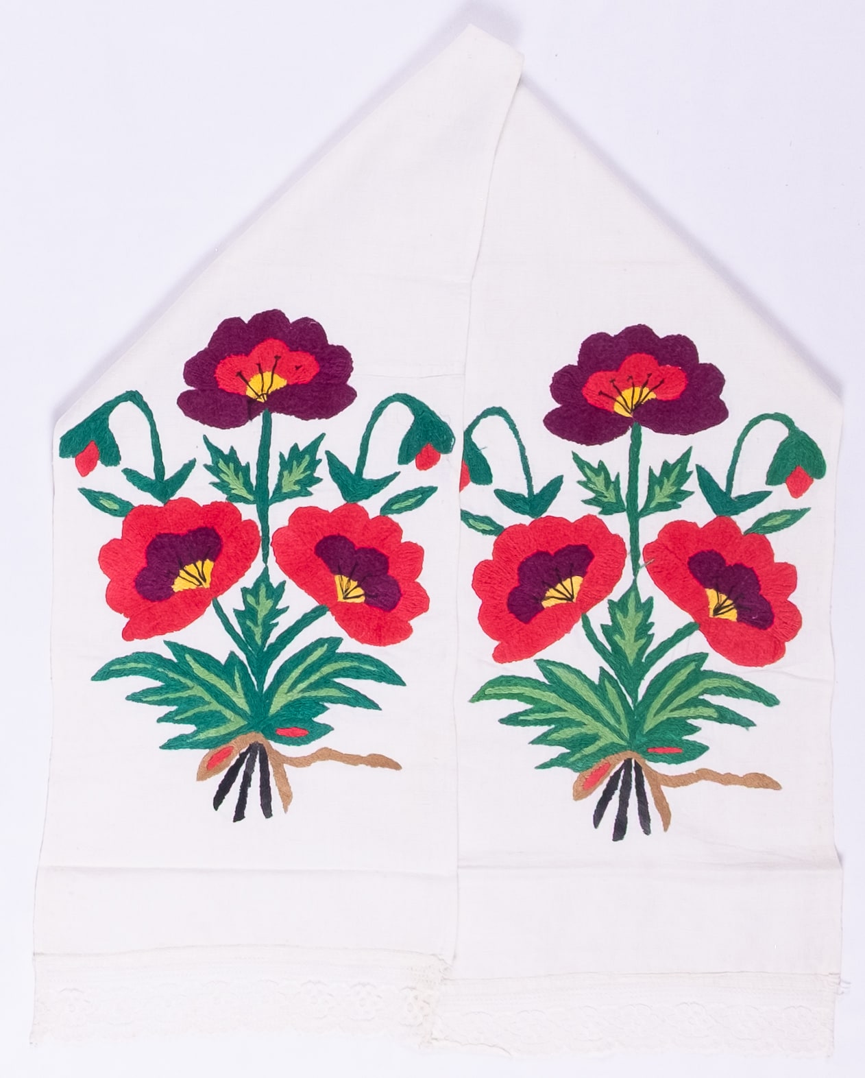 Ukrainian rushnyk — 143 — Satin stitch, Free style satin stitch — Pokuttia — Flowers — Zablotska-Koval collection