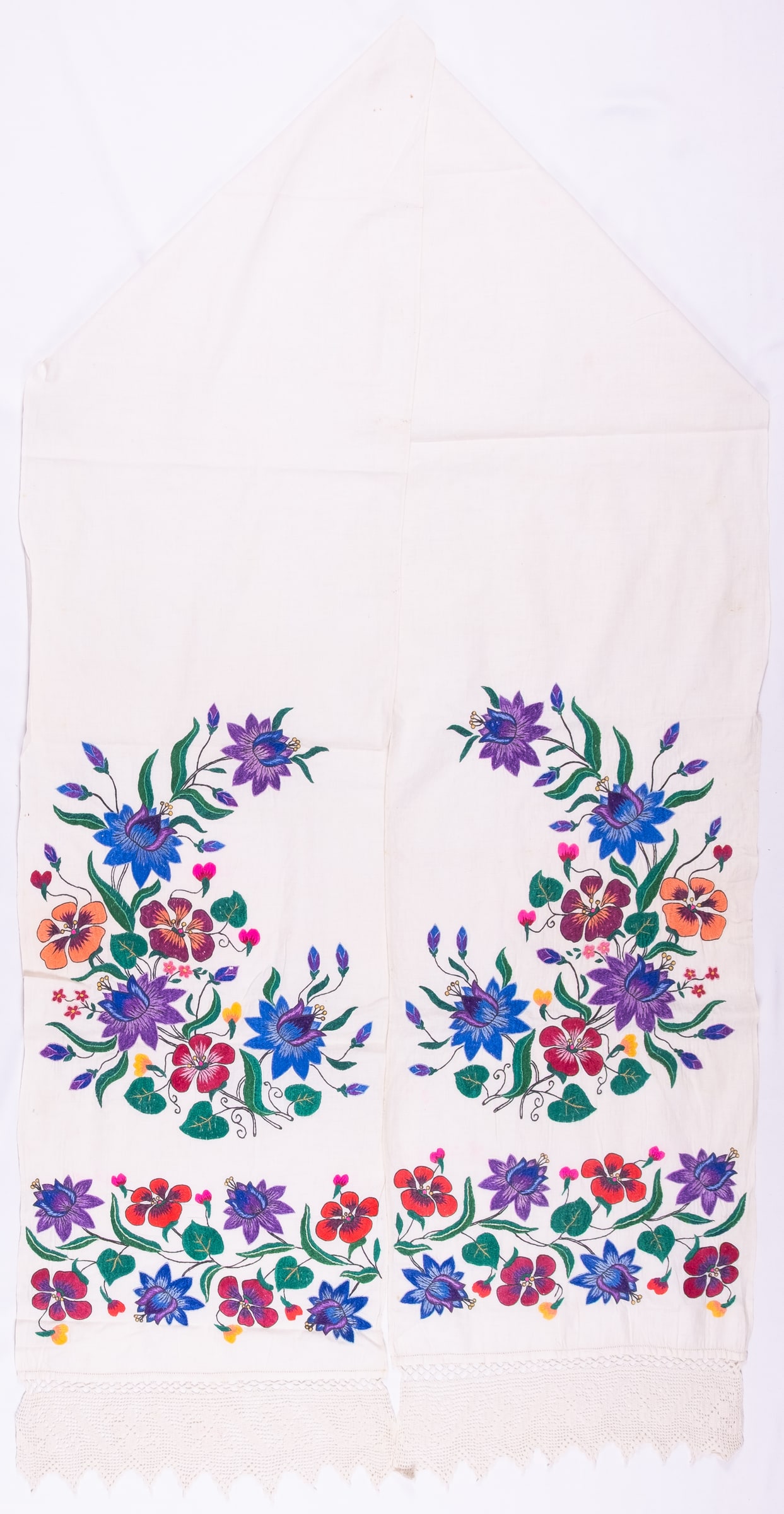 rushnyk ukrainien — 152 — Passé plat, Passé plat libre — Région de Poltava — Fleurs — collection Zablotska-Koval