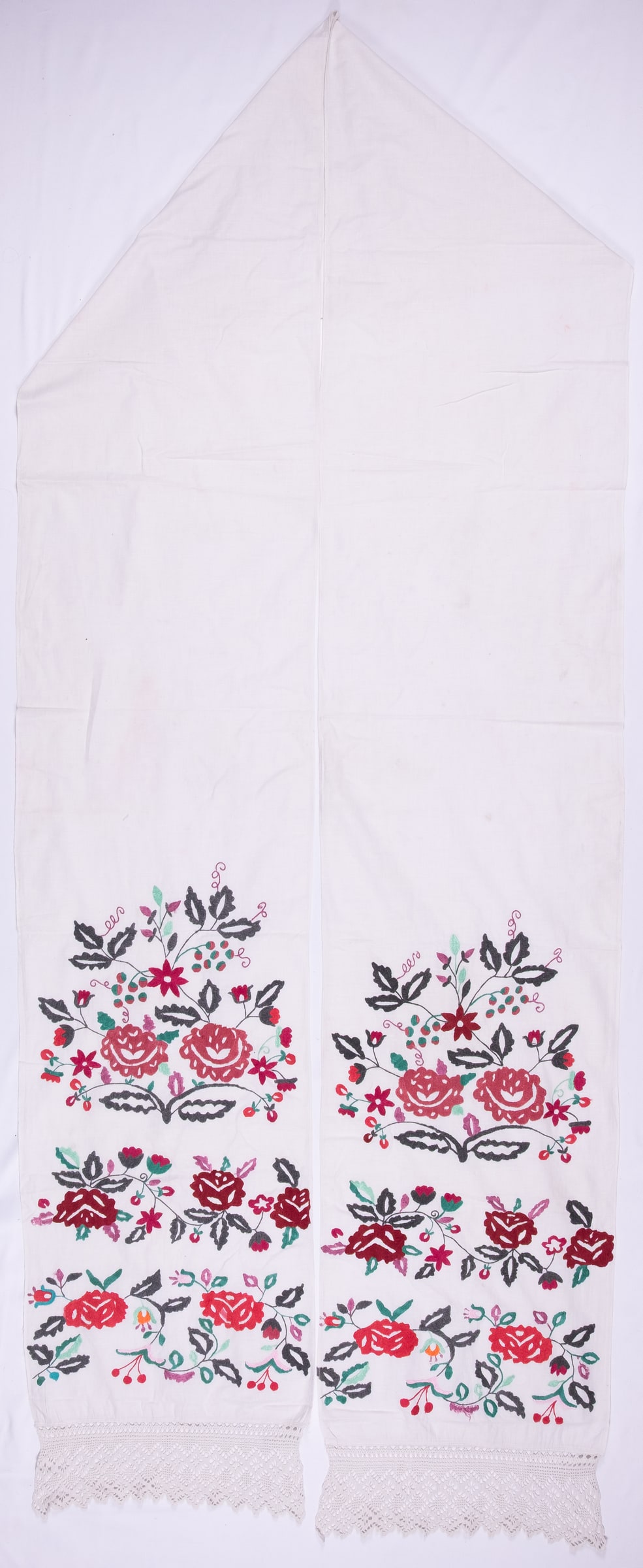 rushnyk ukrainien — 179 — Passé plat, Passé plat libre — Région de Poltava — Fleurs — collection Zablotska-Koval