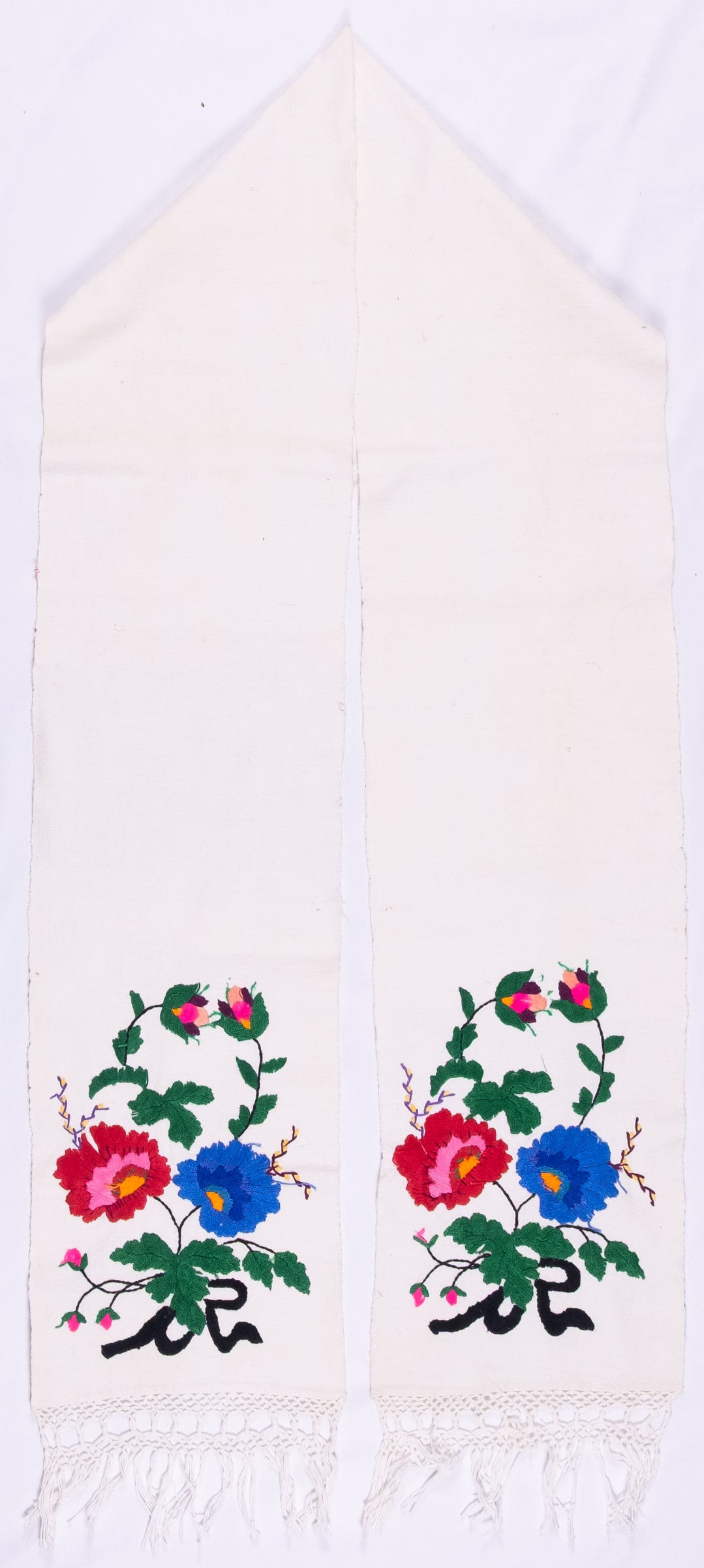 rushnyk ukrainien — 184 — Passé plat, Passé plat libre — Podolie orientale — Fleurs — collection Zablotska-Koval