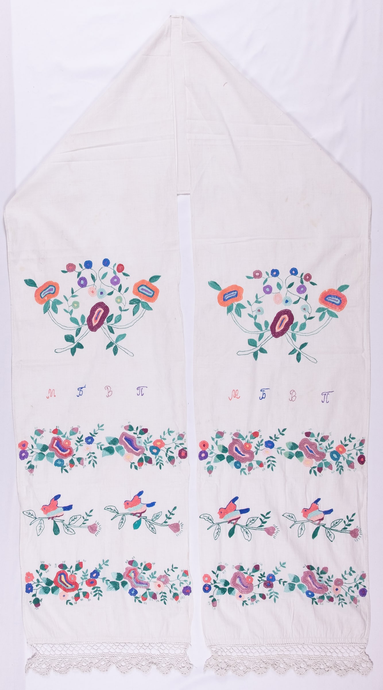 Ukrainian rushnyk — 201 — Satin stitch, Free style satin stitch — Dnipro region — Birds, Flowers — Zablotska-Koval collection