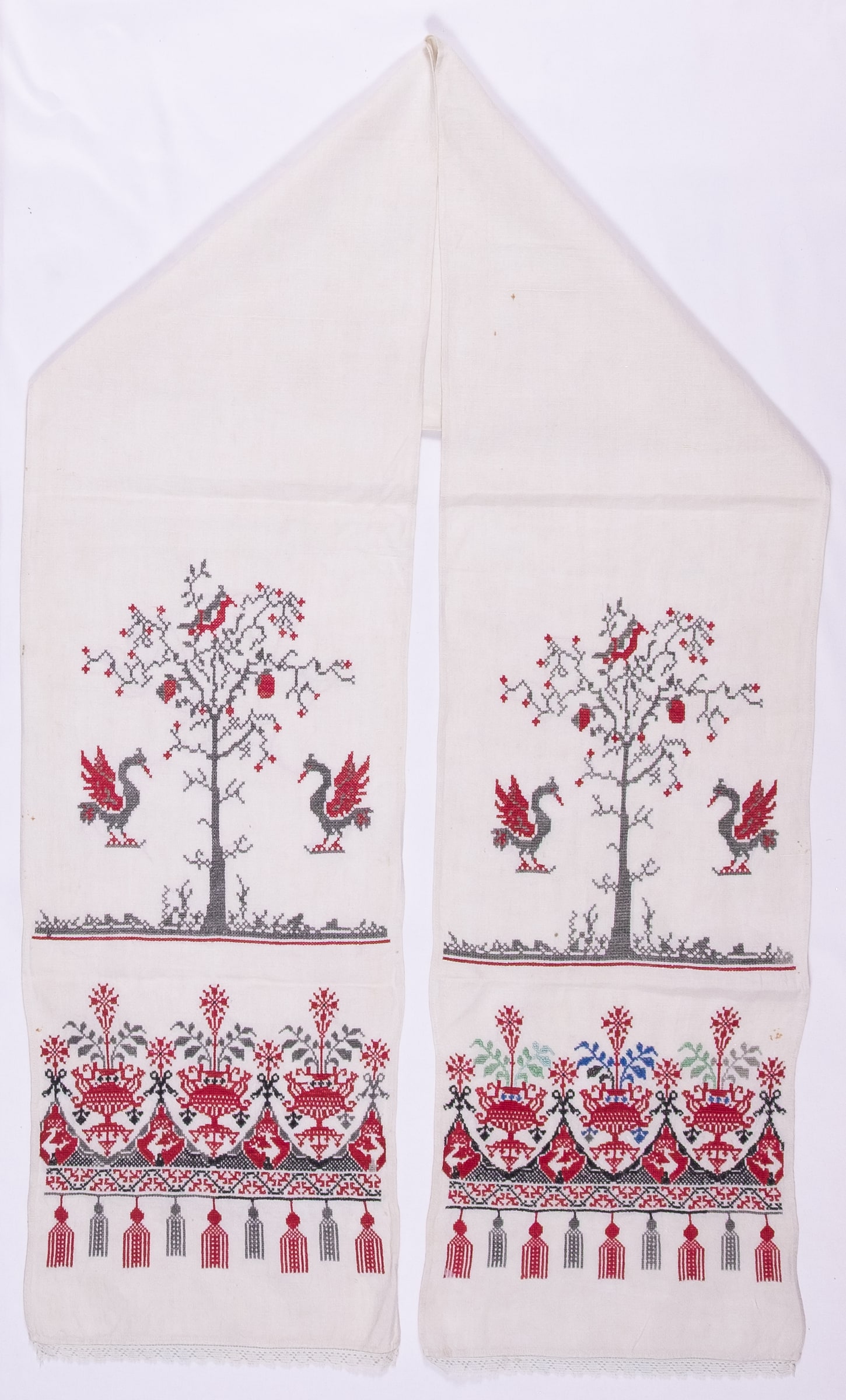 rushnyk ukrainien — 230 — Point de croix — Podolie centrale — Oiseaux, Fleurs — collection Zablotska-Koval