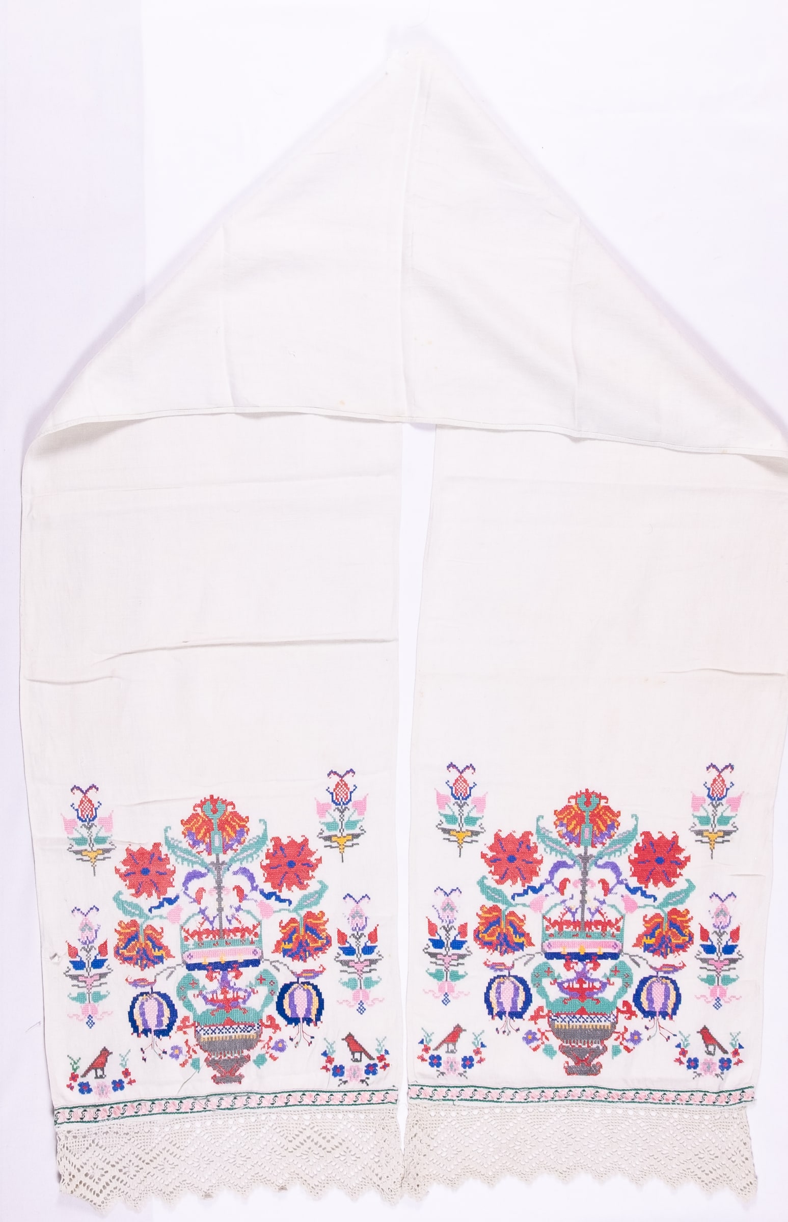 rushnyk ukrainien — 270 — Point de croix — Slobodachyna — Oiseaux, Fleurs — collection Zablotska-Koval