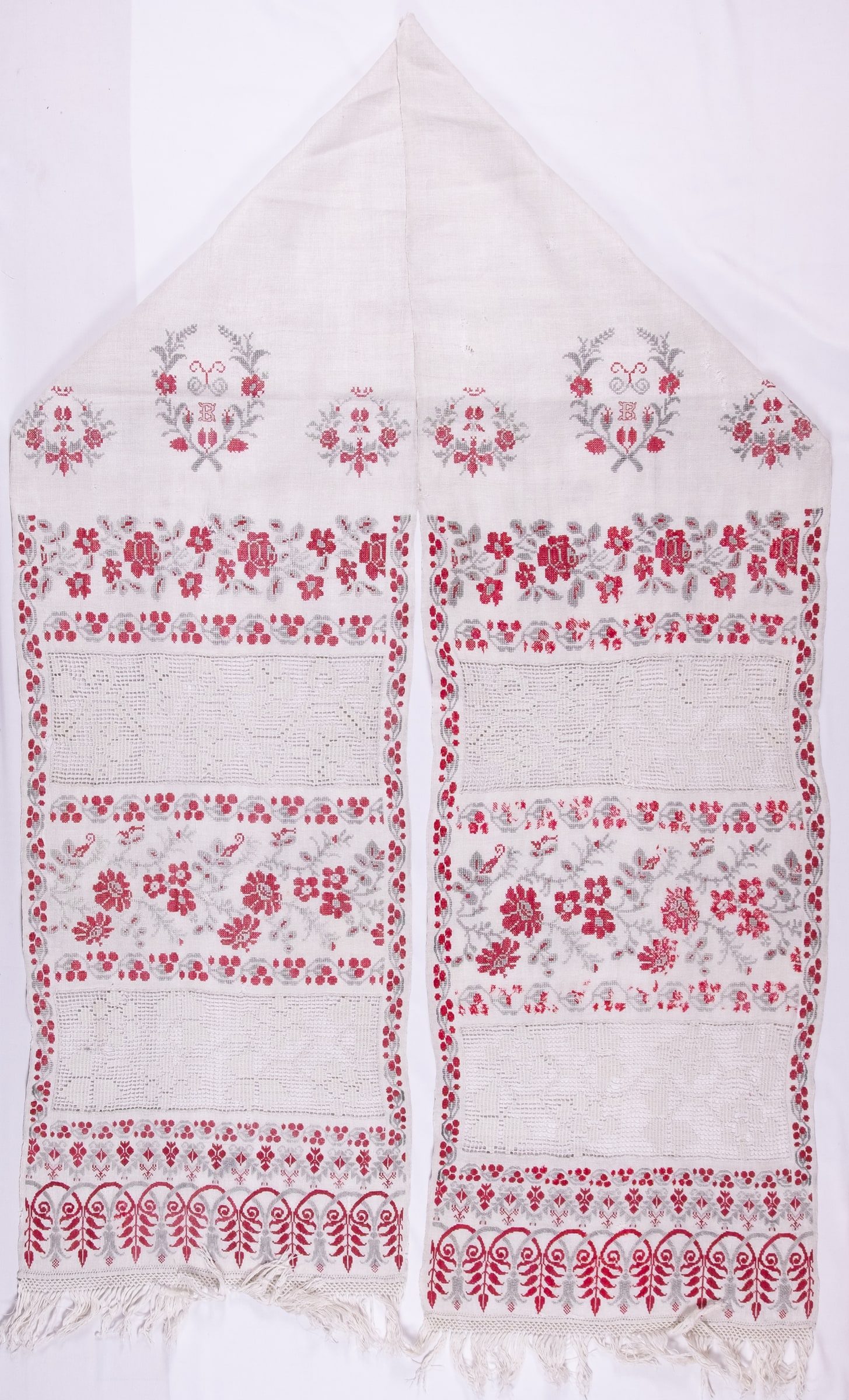 rushnyk ukrainien — 285 — Point de croix, Broderie à fils tirés — Fleurs — collection Zablotska-Koval