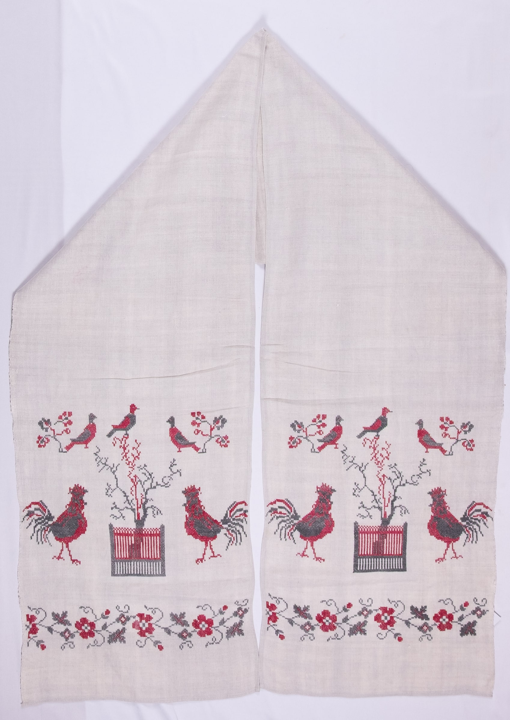 rushnyk ukrainien — 313 — Point de croix — Polésie — Oiseaux, Fleurs — collection Zablotska-Koval