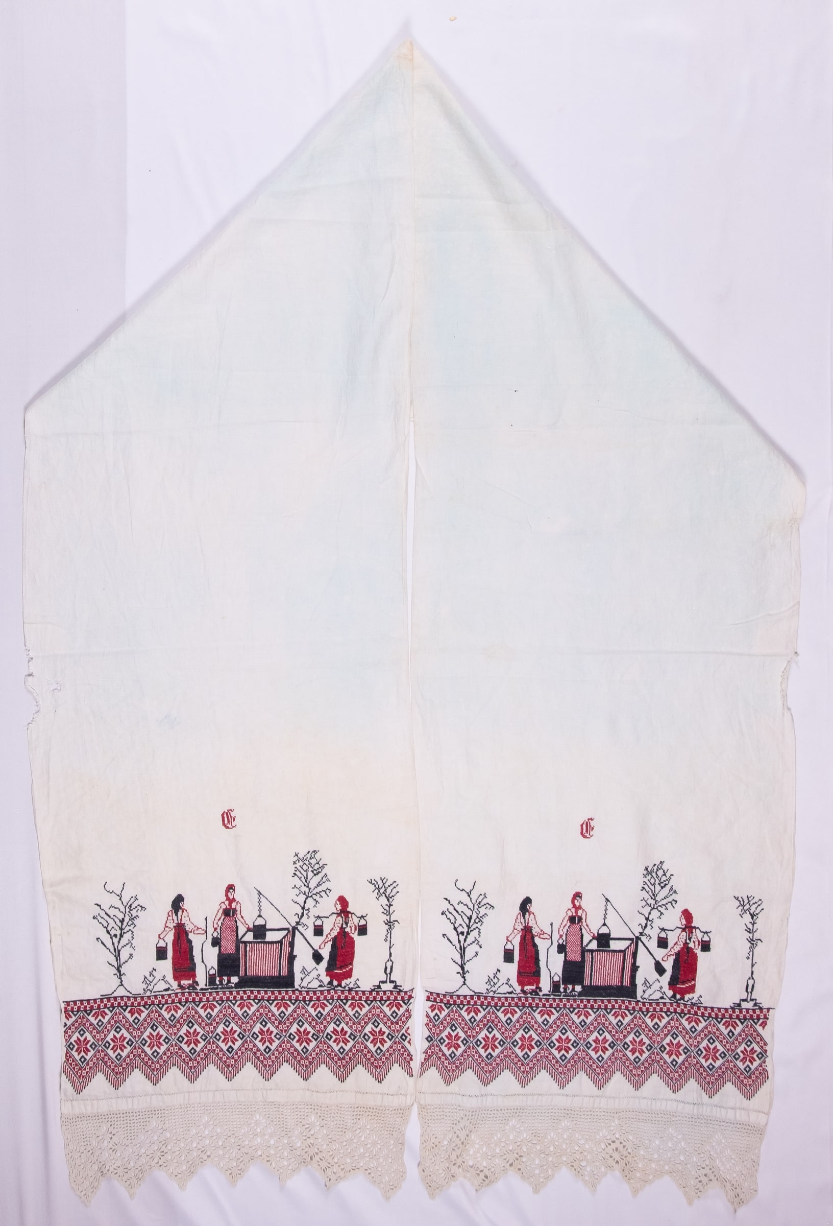 rushnyk ukrainien — 325 — Point de croix — Région du Dniepr — Arbres, Humains — collection Zablotska-Koval