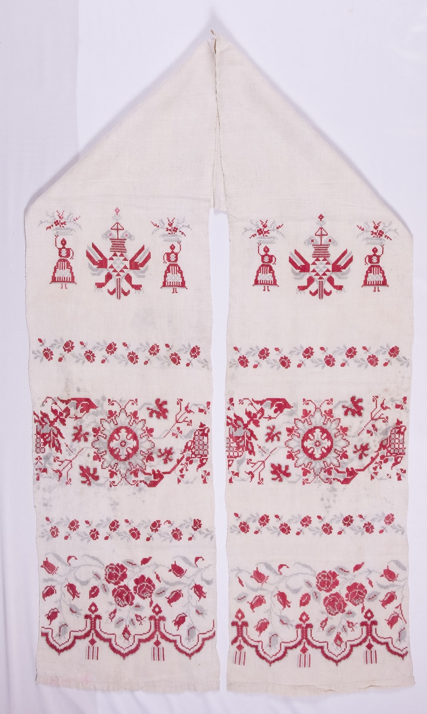 Ukrainian rushnyk — 331 — Cross-stitch — Dnipro region — Flowers, Humans — Zablotska-Koval collection