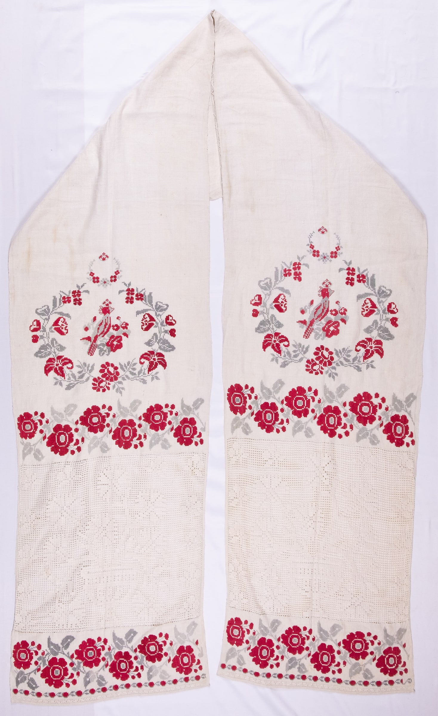 Ukrainian rushnyk — 333 — Cross-stitch, Drawn-thread embroidery — Poltava region — Birds, Flowers — Zablotska-Koval collection