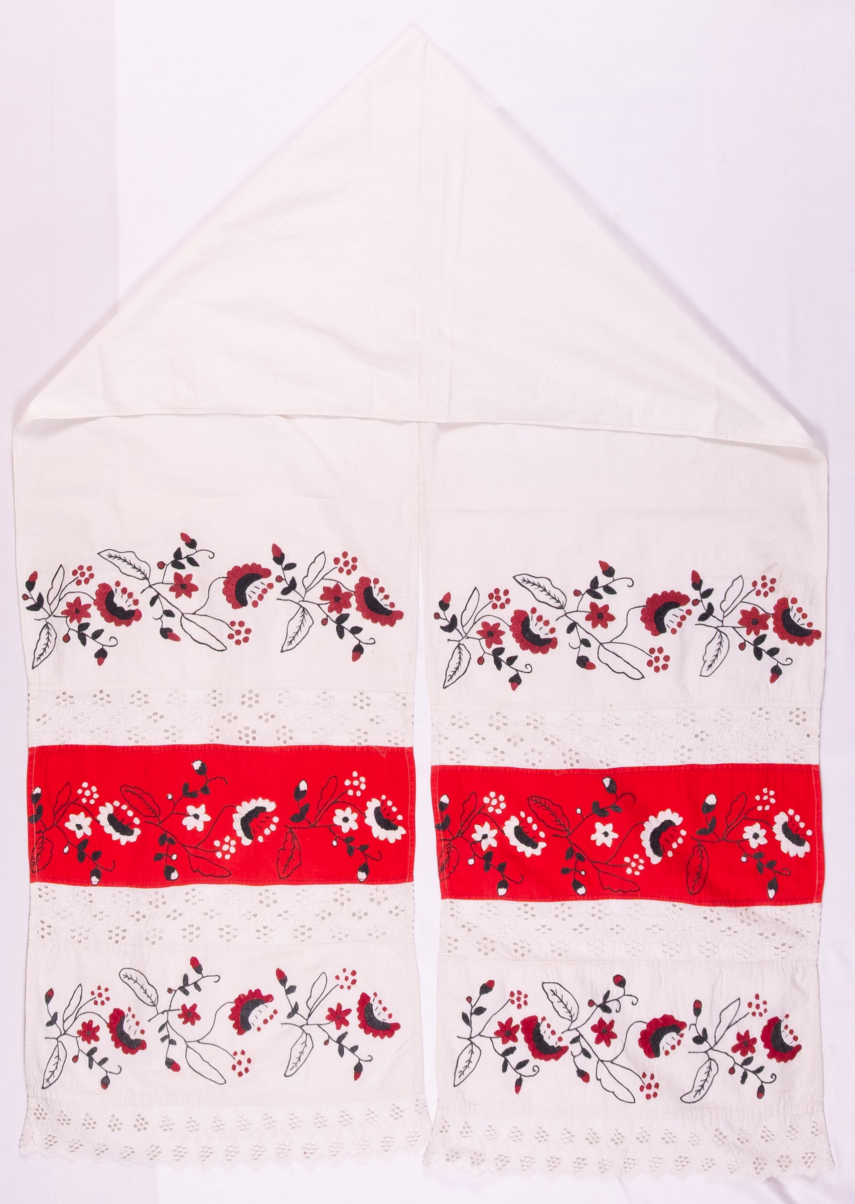 rushnyk ukrainien — 410 — Passé plat, Broderie à fils tirés — collection Zablotska-Koval