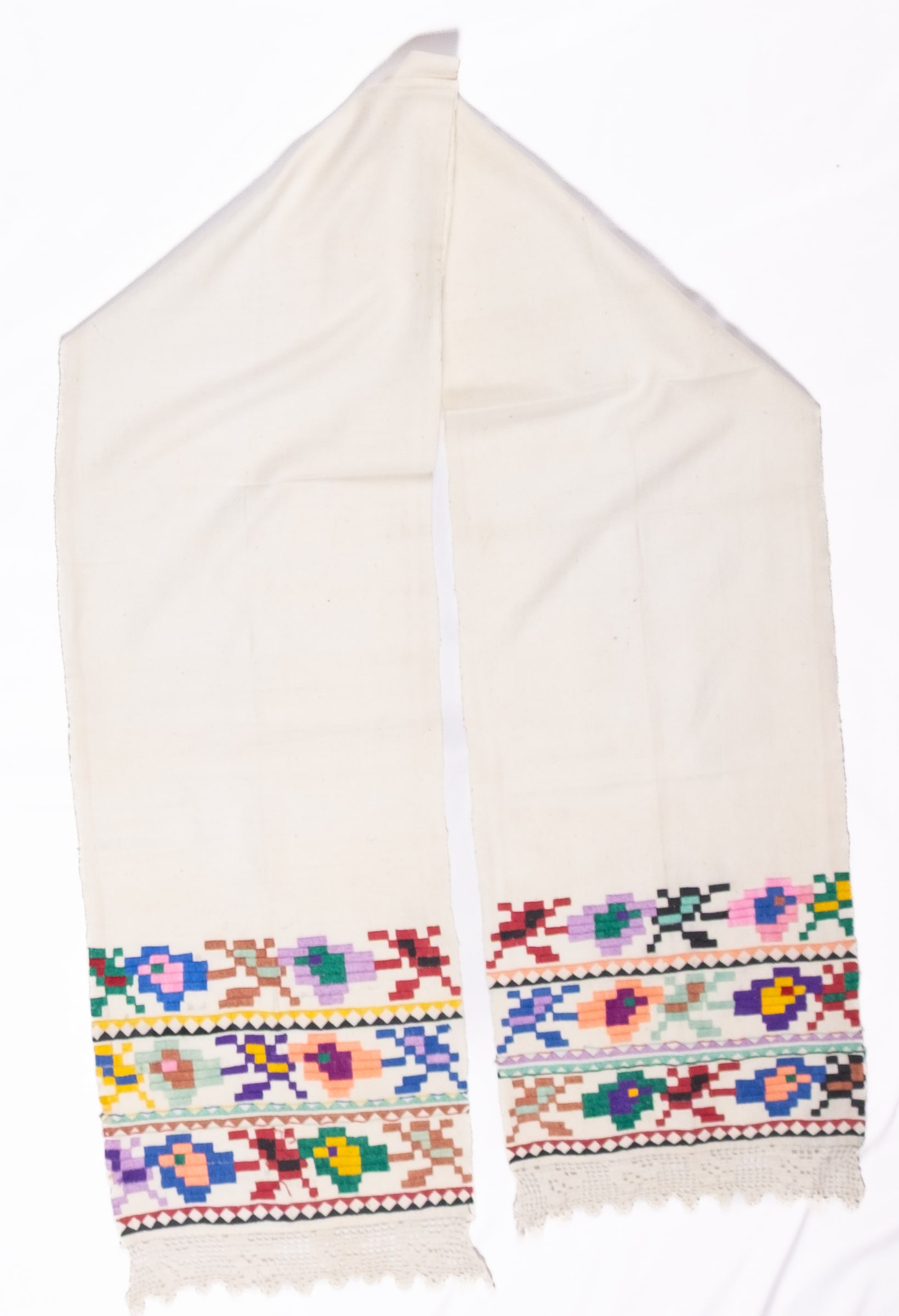 rushnyk ukrainien — 78 — Passé plat, Passé plat compté, Passé plat compté droit — Podolie orientale — Fleurs — collection Zablotska-Koval