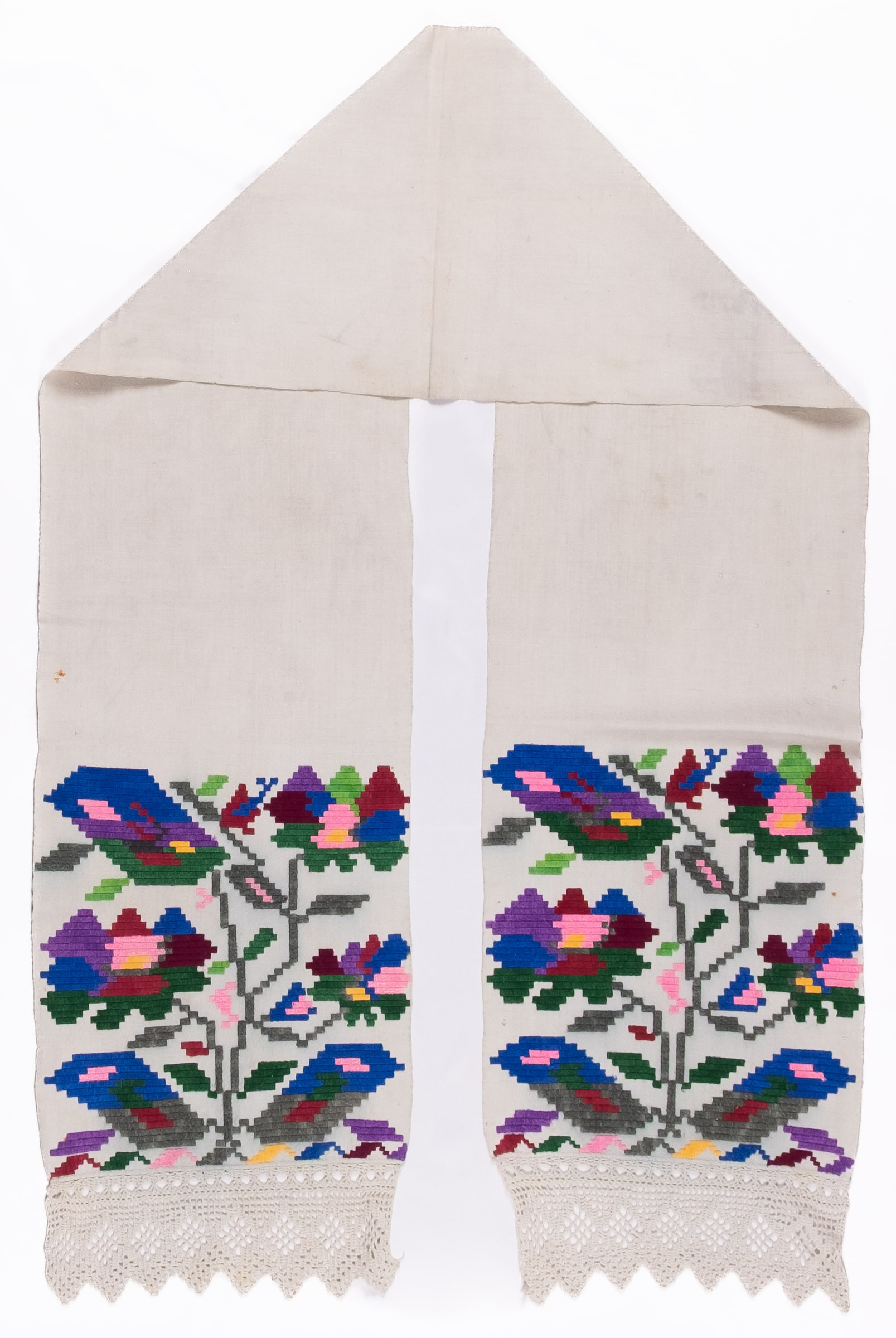 rushnyk ukrainien — 84 — Passé plat, Passé plat compté — Podolie orientale — Fleurs — collection Zablotska-Koval